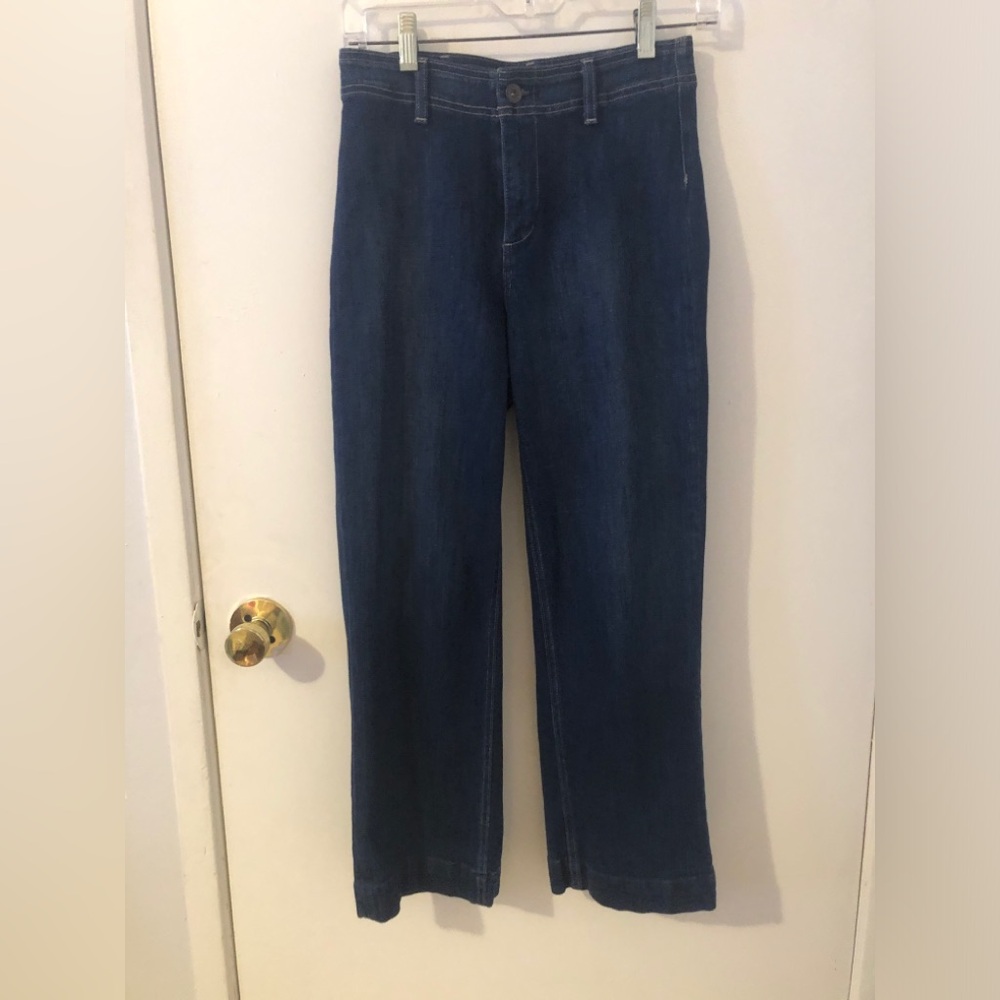 PAIGE Nellie High rise wide leg cropped Dark Blue Jeans size 24